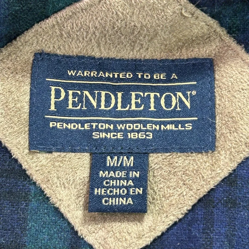 Pendleton Jacket Mens Medium Navy Sherpa Fleece Full Zip Plaid‎ Trim Lined